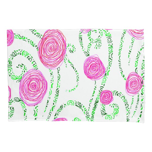 Green and Pink Flower Vines Pillow Case (Front)