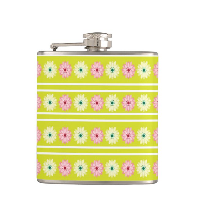 Green and pink flowers pattern flask (Front)
