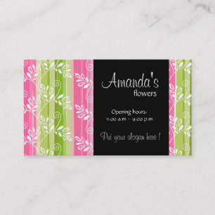Green and pink flowers & stripes Business Card