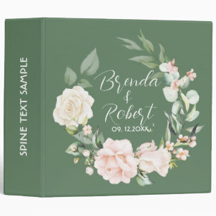 Green and Pink Flowers Wedding Wreath 3 Ring Binder