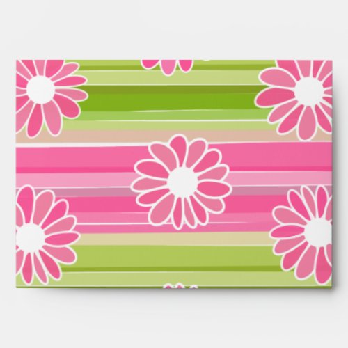 Green and pink flowers with stripes envelope