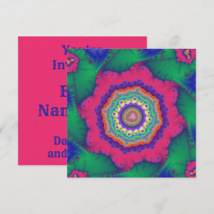 Green and Pink Fractal Birthday Invitation
