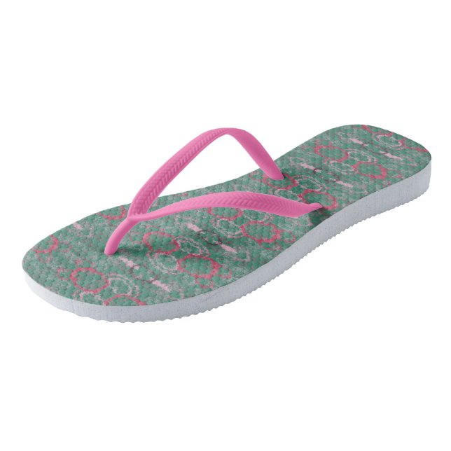 Green and Pink geometric Abstract 2 Flip Flops (Angled)