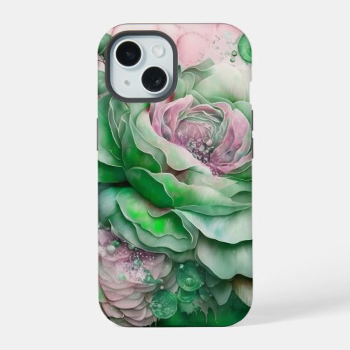 Green and Pink Giant Roses  iPhone 15 Case