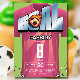 Green and Pink Girl Soccer Shirt Birthday Party  Invitation