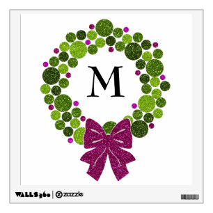 Green and Pink Glittery Wreath of Ornaments Wall Sticker