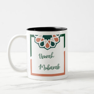Green and Pink Islamic Umrah Mubarak in English Two-Tone Coffee Mug