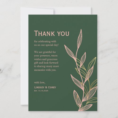 Green and Pink Leaf Thank You Card for Wedding 1