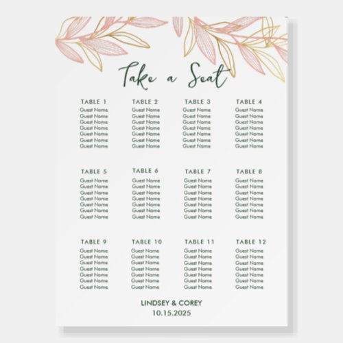 Green and Pink Leaf Wedding Seating Chart Poster
