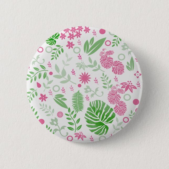 Green and pink leaves and flowers button (Front)