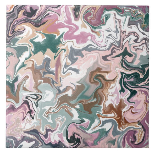Green and pink liquid acrylic ceramic tile (Front)