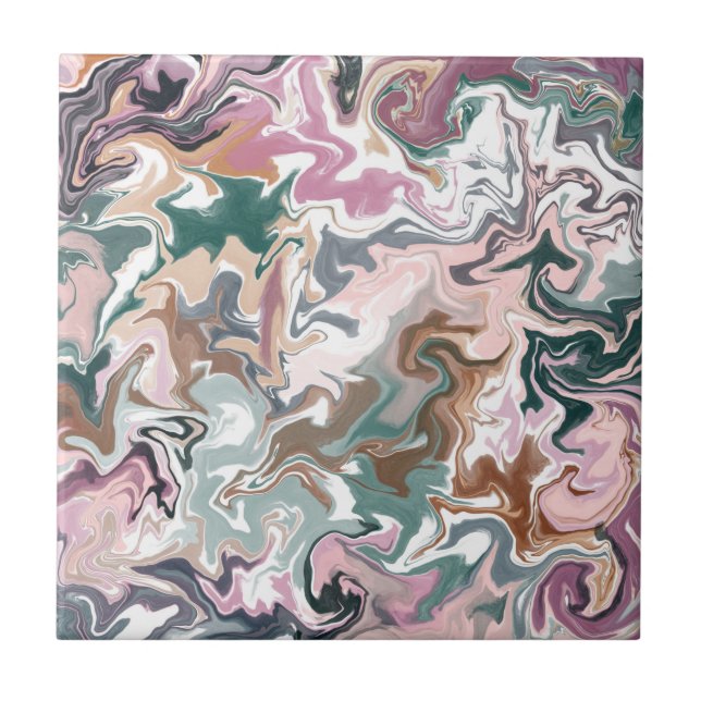 Green and pink liquid acrylic ceramic tile (Front)