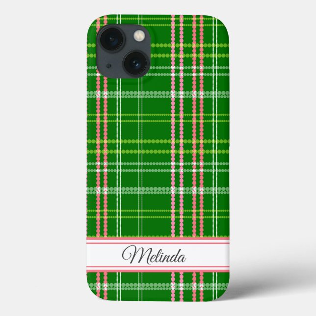Green and Pink Modern Dots Customized Name Case-Mate iPhone Case (Back)