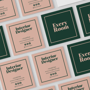 Green and Pink Modern minimalist professional Square Business Card