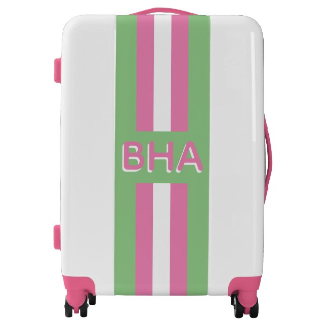 Green and Pink Monogram and Stripe Luggage (Front)