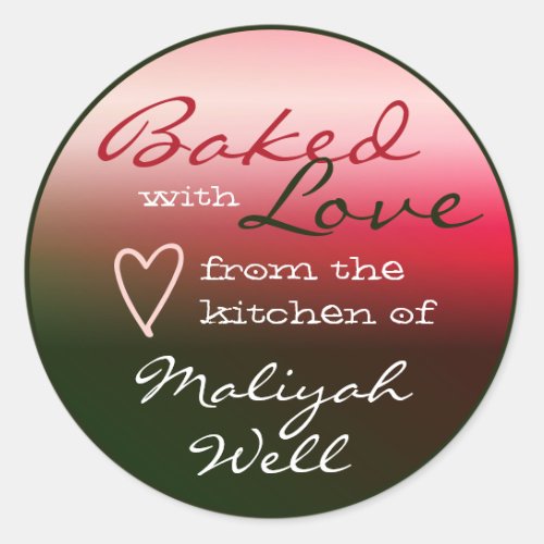 Green and Pink Ombre Color Baked with Love Heart Classic Round Sticker