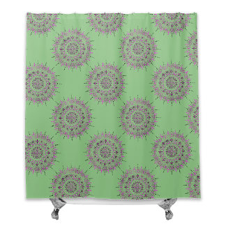 Green and Pink Painted Mandala Shower Curtain