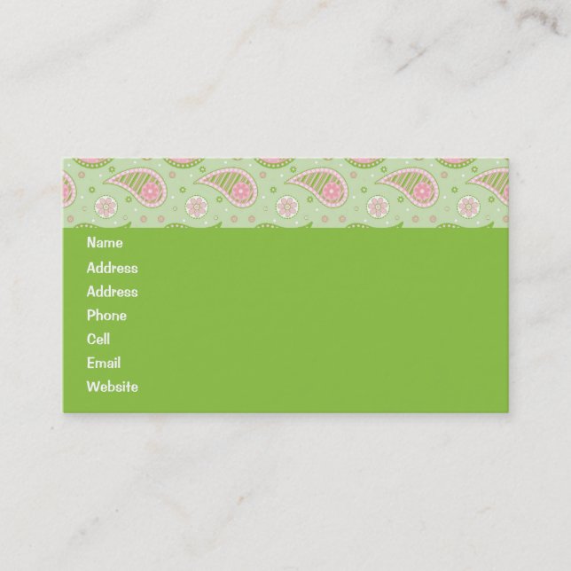 Green And Pink Paisley Profile Card (Front)