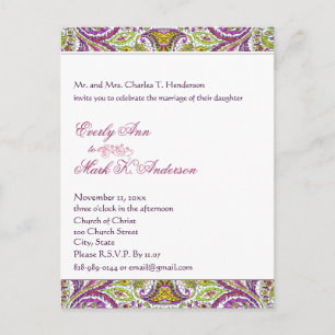 Green and Pink Paisley Wedding  Invitation Postcard