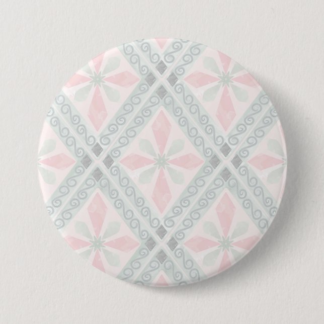 Green and pink pastel diamond pattern button (Front)