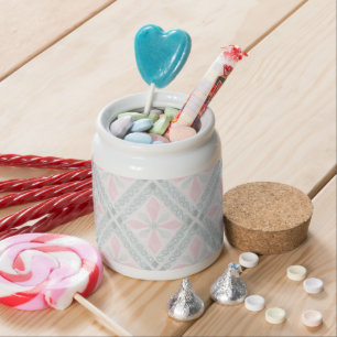 Green and pink pastel diamond pattern candy jar