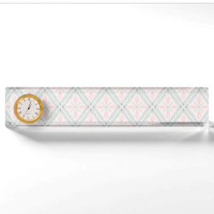 Green and pink pastel diamond pattern desk name plate