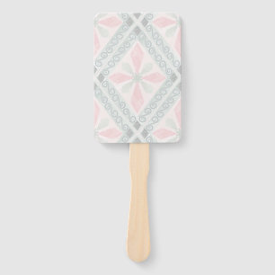 Green and pink pastel diamond pattern hand fan