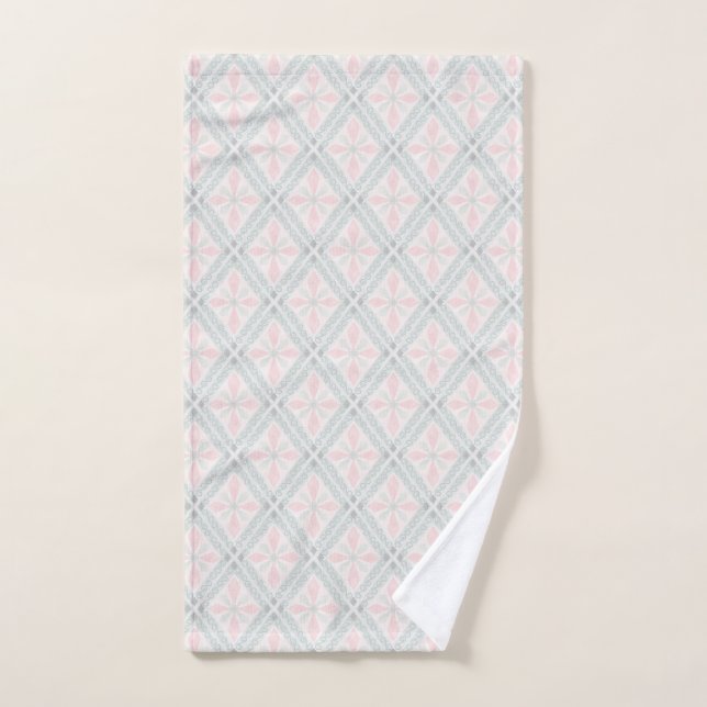 Green and pink pastel diamond pattern hand towel  (Hand Towel)