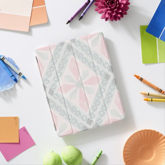 Green and pink pastel diamond pattern iPad smart cover (In Situ)