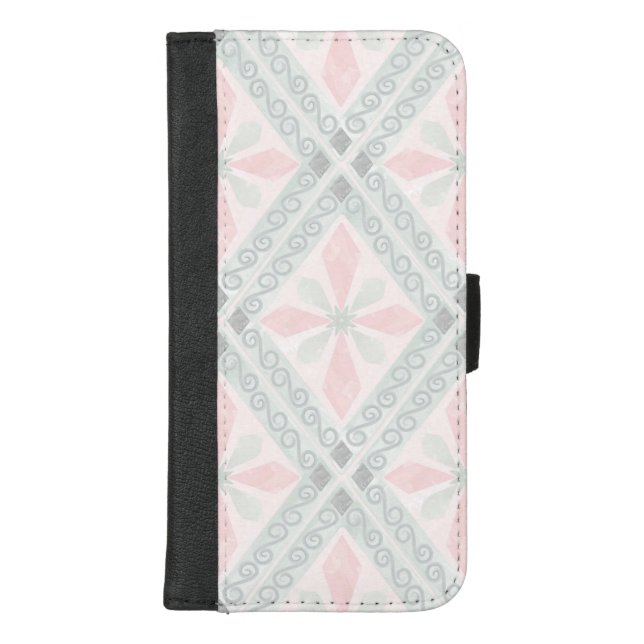 Green and pink pastel diamond pattern iPhone wallet case (Front)