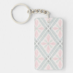 Green and pink pastel diamond pattern keychain