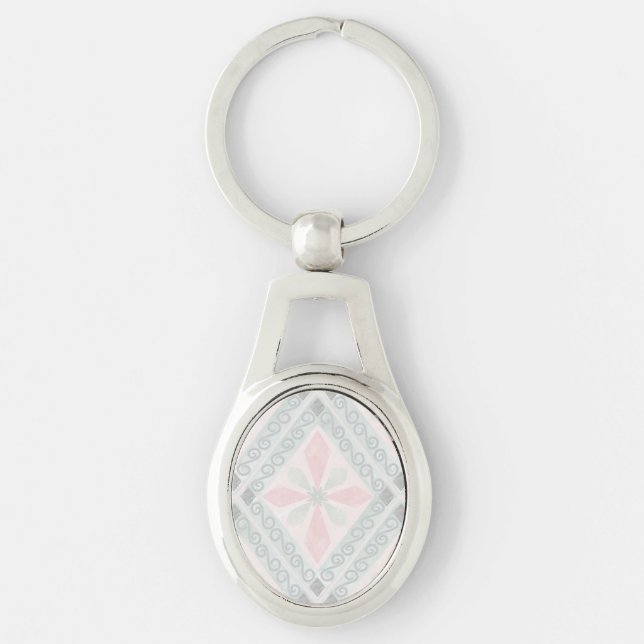 Green and pink pastel diamond pattern keychain (Front)