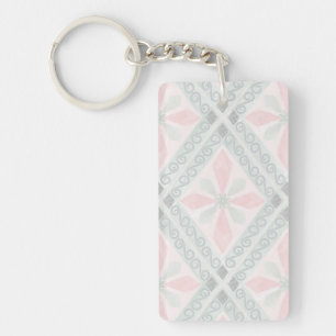 Green and pink pastel diamond pattern keychain