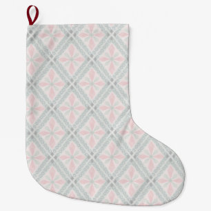 Green and pink pastel diamond pattern large christmas stocking