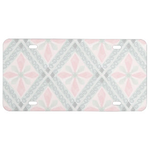 Green and pink pastel diamond pattern license plate