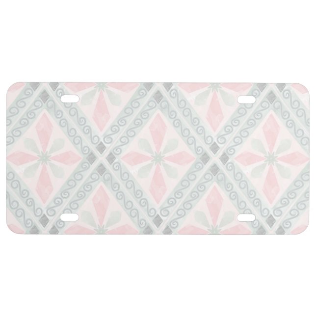 Green and pink pastel diamond pattern license plate (Front)
