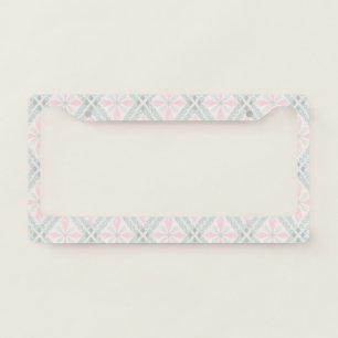 Green and pink pastel diamond pattern license plate frame
