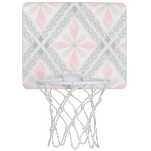 Green and pink pastel diamond pattern mini basketball hoop