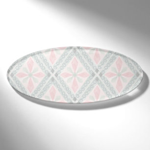 Green and pink pastel diamond pattern name tag