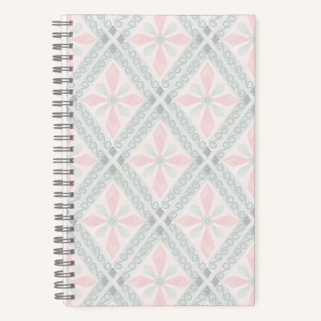 Green and pink pastel diamond pattern notebook (Front)