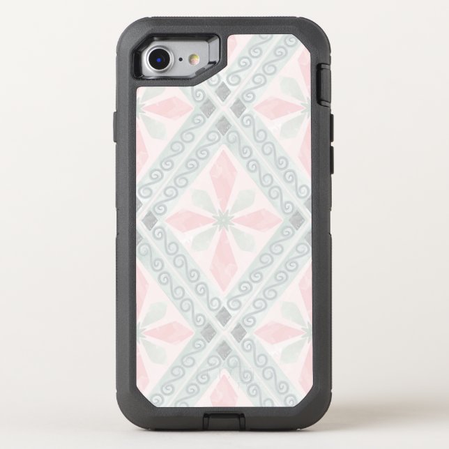 Green and pink pastel diamond pattern otterbox iPhone case (Back)
