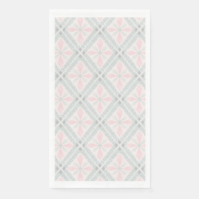 Green and pink pastel diamond pattern paper guest towels (Front)