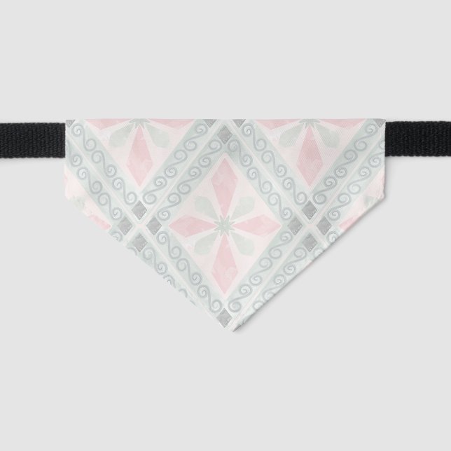 Green and pink pastel diamond pattern pet bandana collar (Front)