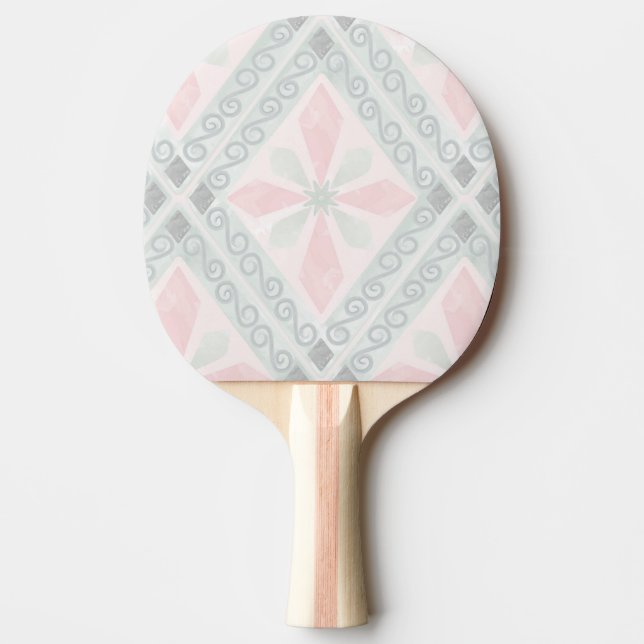Green and pink pastel diamond pattern ping pong paddle (Front)
