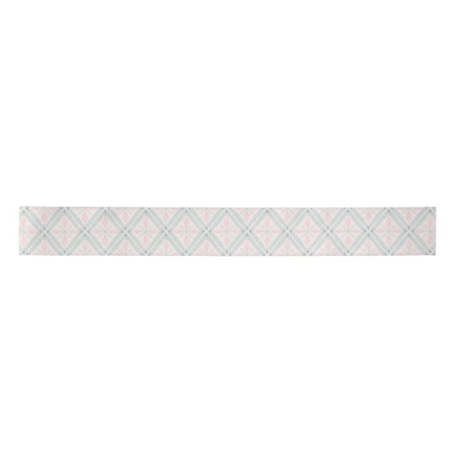 Green and pink pastel diamond pattern satin ribbon (Front)