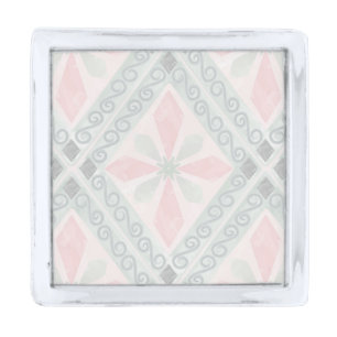 Green and pink pastel diamond pattern silver finish lapel pin