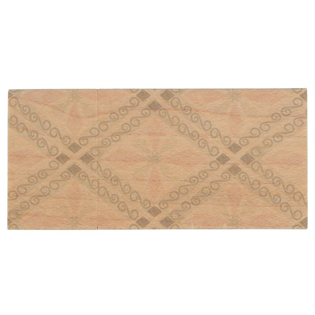 Green and pink pastel diamond pattern wood flash drive (Back)