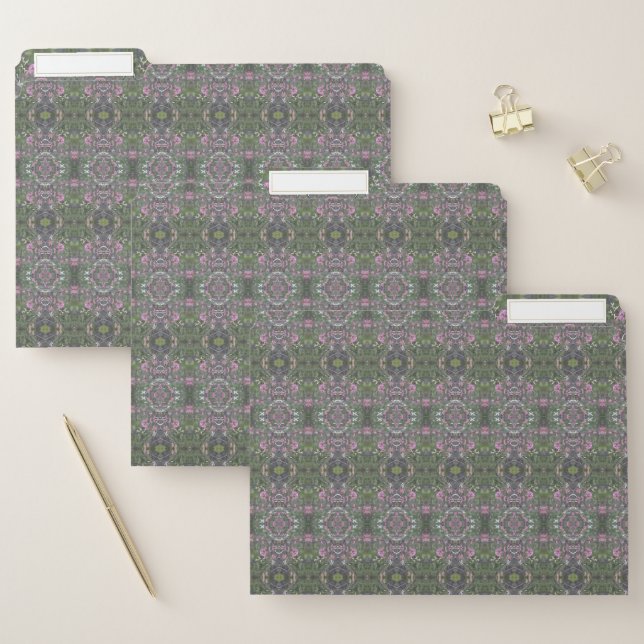 Green and Pink Patterned Office File Folder (Set)