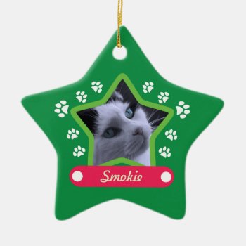 Green And Pink Pet Paws Christmas Photo Ornament by nyxxie at Zazzle