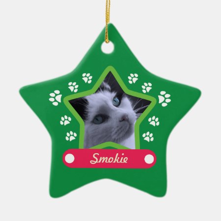 Green And Pink Pet Paws Christmas Photo Ornament